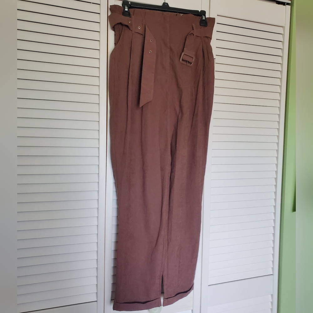 🍋 Haute Monde | High-Waisted Brown Paperbag Pants